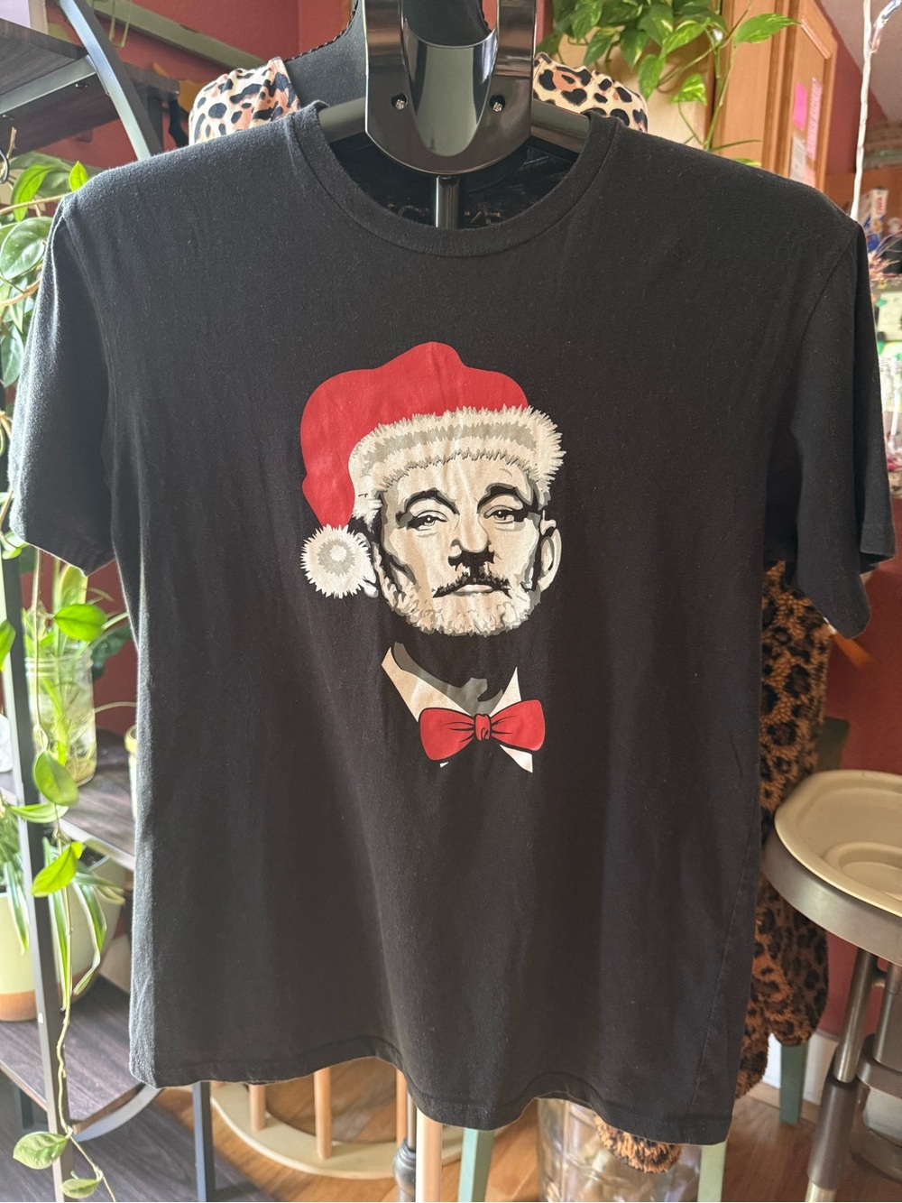 Men's Black Short-Sleeve Graphic Tee with Red Holiday Accents